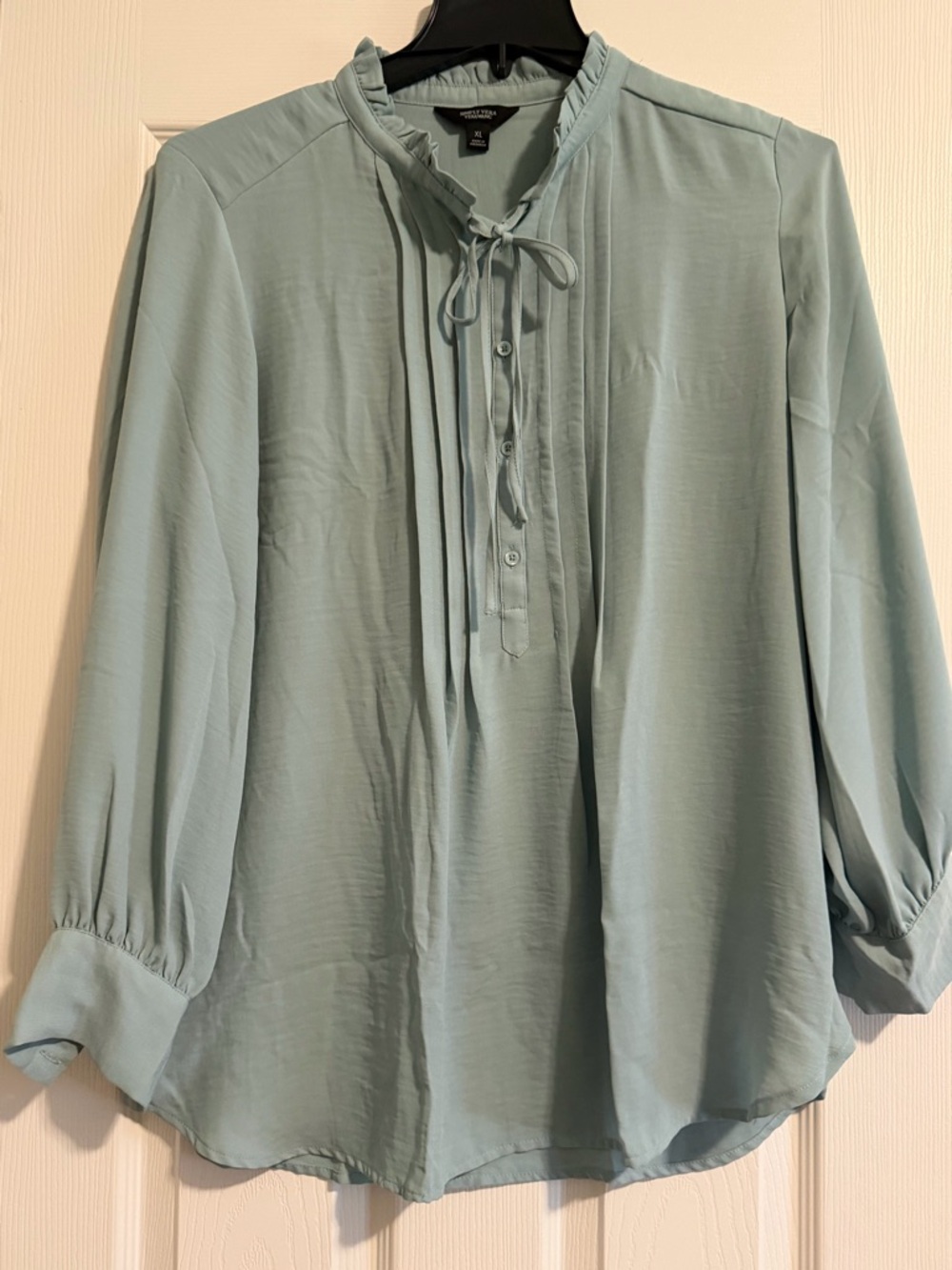 Simply Vera Vera Wang Light Blue Ruffle Tie-Neck Blouse